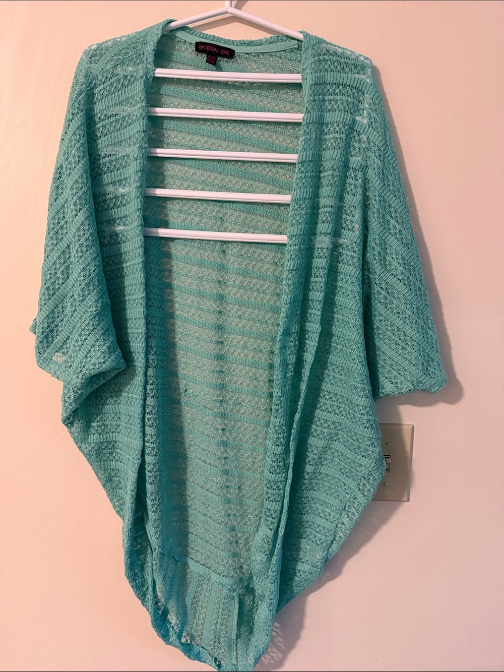 Material Girl Mint Open-Knit Draped Cardigan Shrug